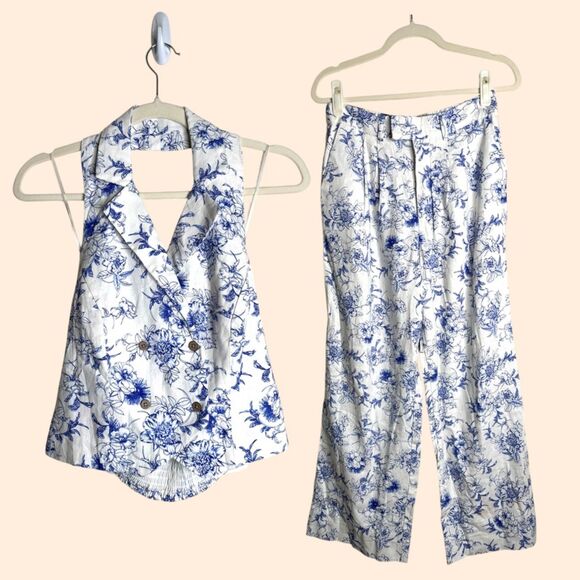 Jason Wu Linen Floral Halter Pant Set - Picture 1 of 9